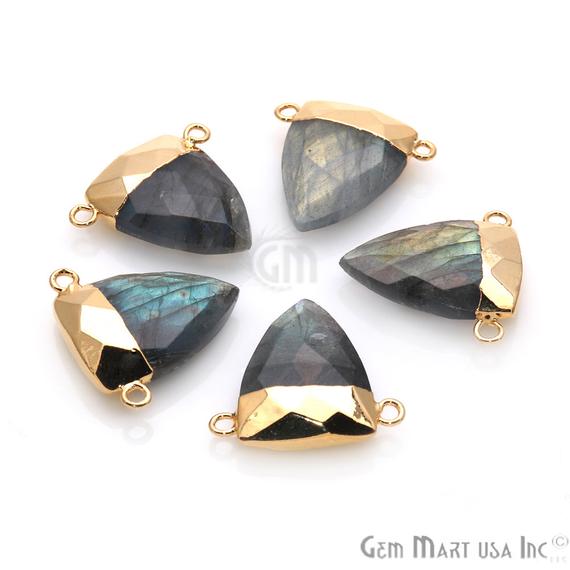 Labradorite 23x22mm Triangle Shape Cat Bail Gold Plated Gemstone Connector Charm - GemMartUSA