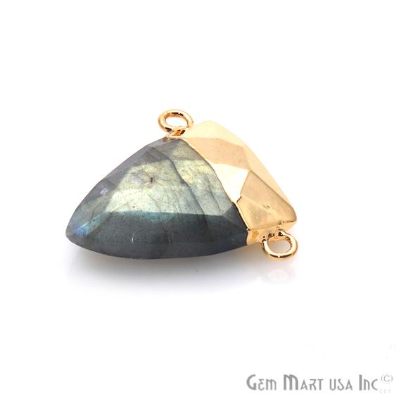 Labradorite 23x22mm Triangle Shape Cat Bail Gold Plated Gemstone Connector Charm - GemMartUSA