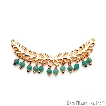 Gemstone Beads Leaf Shape 44x6mm Gold Plated Necklace Pendant (Pick Your Gemstone) - GemMartUSA