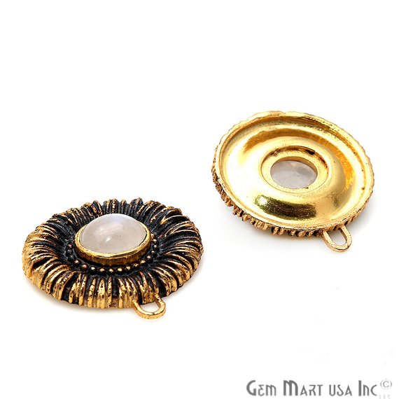 DIY Rainbow Moonstone 24x23mm Oxidized Gold Earring Finding Connector - 1pc - GemMartUSA