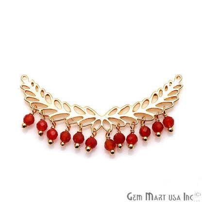 Gemstone Beads Leaf Shape 44x6mm Gold Plated Necklace Pendant (Pick Your Gemstone) - GemMartUSA