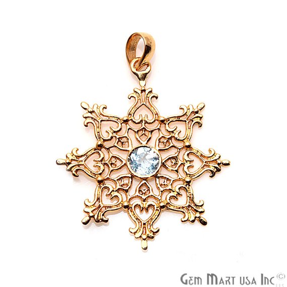 Snowflake Shape 44x38mm Gemstone Dangle Art Deco Pendant (50118) (Pick Your Gemstone, Plating) - GemMartUSA