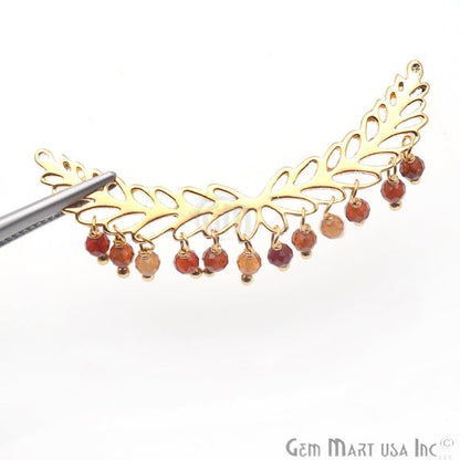 Gemstone Beads Leaf Shape 44x6mm Gold Plated Necklace Pendant (Pick Your Gemstone) - GemMartUSA