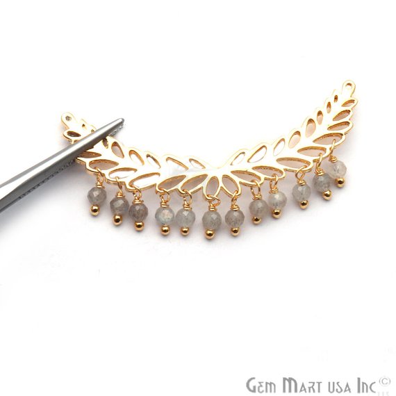 Gemstone Beads Leaf Shape 44x6mm Gold Plated Necklace Pendant (Pick Your Gemstone) - GemMartUSA