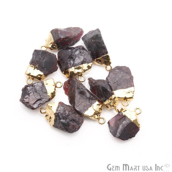 Rough Garnet Gemstone 22X11mm Gold Edged Bracelets Charm Connectors - GemMartUSA