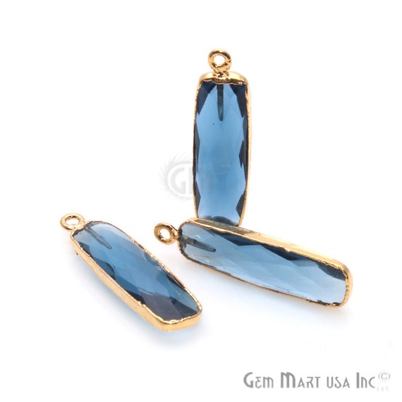 Rectangle Shape 32x8mm Gold Electroplated Single Bail Gemstone Connector Charm (Pick Your Gemstone) - GemMartUSA