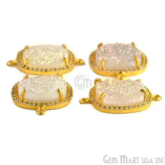 Druzy Cubic Zircon Pave 16mm Cushion Bezel Gemstone Connector (Pick Your Druzy Color, Prong Color) - GemMartUSA