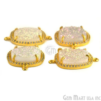 Druzy Cubic Zircon Pave 16mm Cushion Bezel Gemstone Connector (Pick Your Druzy Color, Prong Color) - GemMartUSA