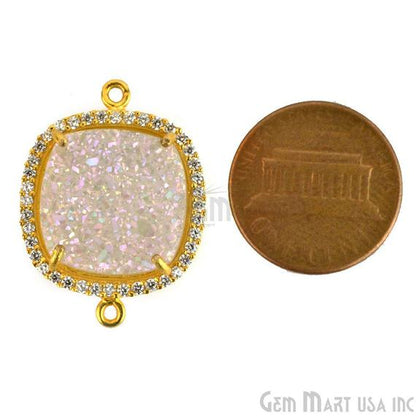Druzy Cubic Zircon Pave 16mm Cushion Bezel Gemstone Connector (Pick Your Druzy Color, Prong Color) - GemMartUSA