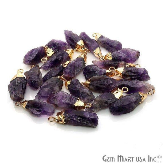 Rough Amethyst Geode February Birthstone Gold Edged Bracelets Charm Connectors - GemMartUSA