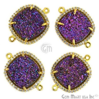 Druzy Cubic Zircon Pave 16mm Cushion Bezel Gemstone Connector (Pick Your Druzy Color, Prong Color) - GemMartUSA