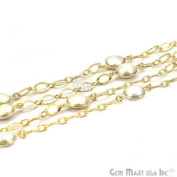Pearl 10mm Round Gold Plated Bezel Connector Chain - GemMartUSA (764193407023)