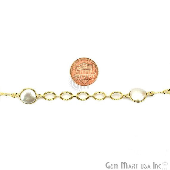 Pearl 10mm Round Gold Plated Bezel Connector Chain - GemMartUSA (764193407023)