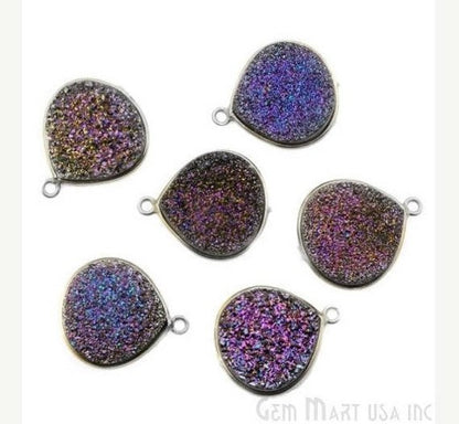 Rainbow Titanium Druzy 16mm Heart Shape Single Bail Gemstone Connector (Pick Your Color, Plating) - GemMartUSA