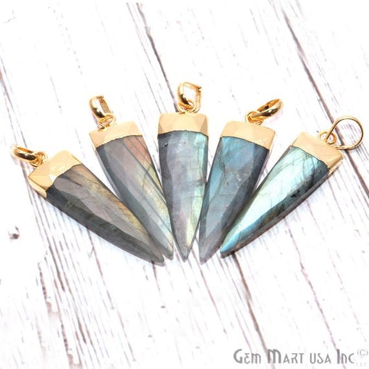 DIY Labradorite 46x21mm Gold Plated Triangle Shape Gemstone Bracelet Charms Necklace Pendant - GemMartUSA