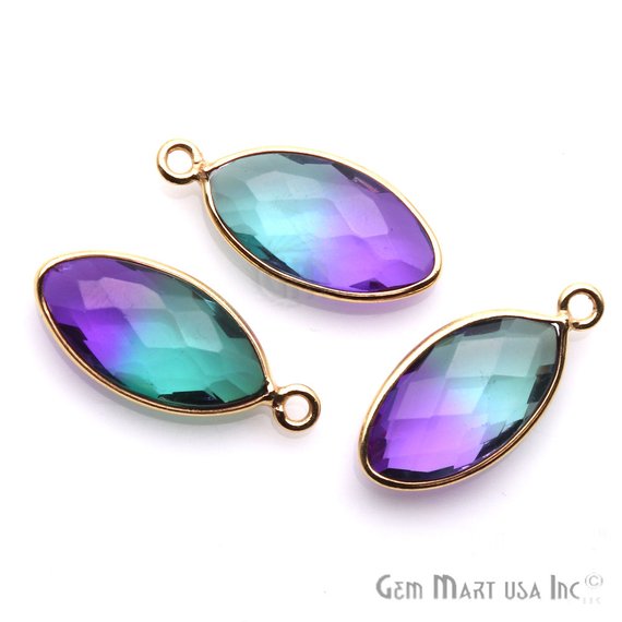 Doublet Aura Quartz 8x16mm Marquise Connector (Pick Color, Plating, Bail) - GemMartUSA