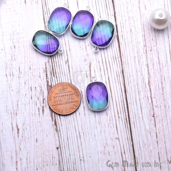 Aura Quartz 12x16mm Octagon Shape Doublet Quartz Gemstone Connector (Pick Your Color, Plating, Bail) - GemMartUSA
