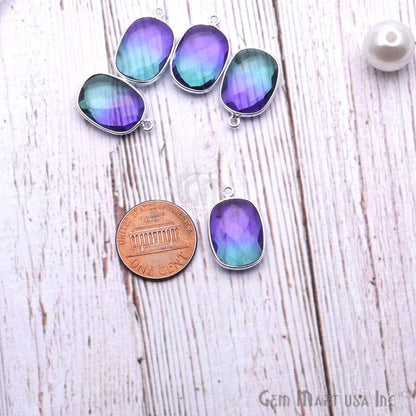 Aura Quartz 12x16mm Octagon Shape Doublet Quartz Gemstone Connector (Pick Your Color, Plating, Bail) - GemMartUSA