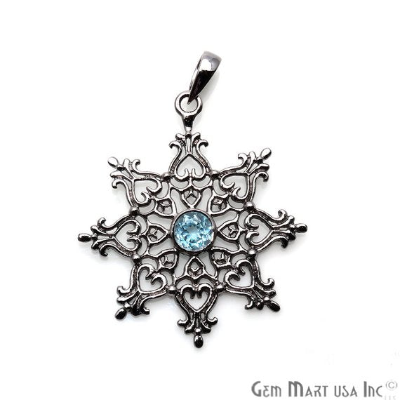 Snowflake Shape 44x38mm Gemstone Dangle Art Deco Pendant (50118) (Pick Your Gemstone, Plating) - GemMartUSA