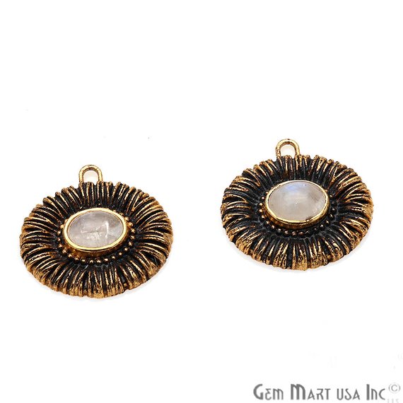 DIY Rainbow Moonstone 24x23mm Oxidized Gold Earring Finding Connector - 1pc - GemMartUSA