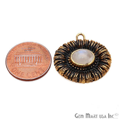 DIY Rainbow Moonstone 24x23mm Oxidized Gold Earring Finding Connector - 1pc - GemMartUSA