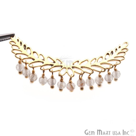 Gemstone Beads Leaf Shape 44x6mm Gold Plated Necklace Pendant (Pick Your Gemstone) - GemMartUSA