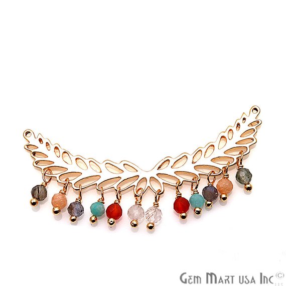 Gemstone Beads Leaf Shape 44x6mm Gold Plated Necklace Pendant (Pick Your Gemstone) - GemMartUSA