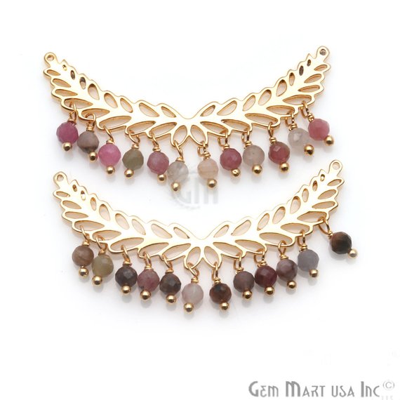 Gemstone Beads Leaf Shape 44x6mm Gold Plated Necklace Pendant (Pick Your Gemstone) - GemMartUSA