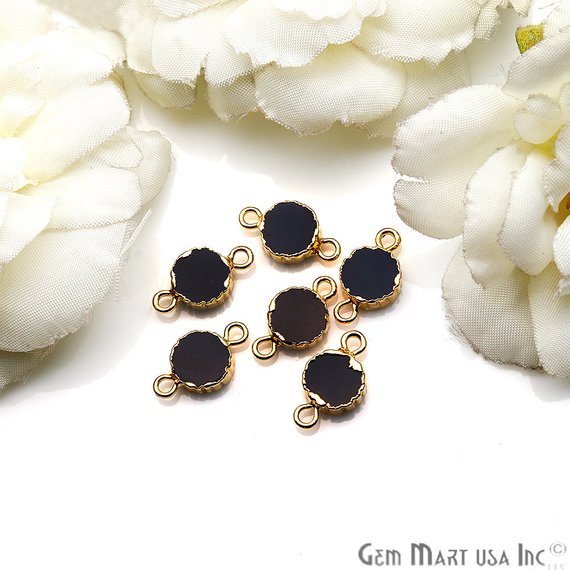 Round 8mm Gemstone Zig Zag Gold Edged Double Bail Connector (Pick Gemstone & Lot Size) - GemMartUSA