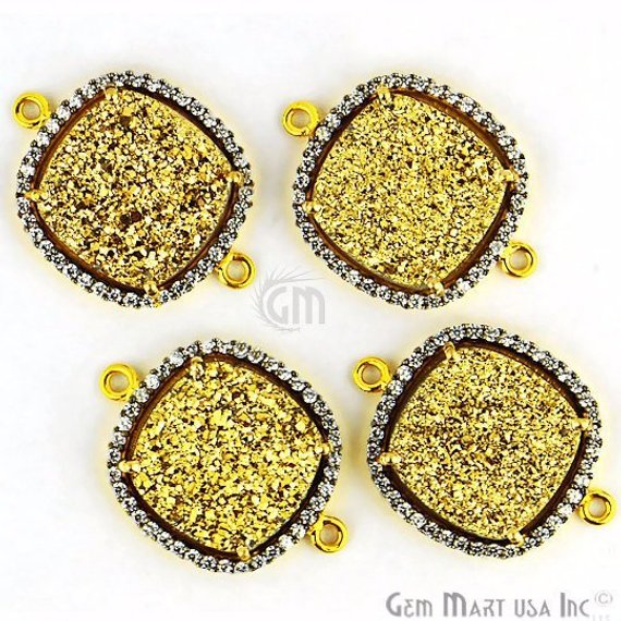 Druzy Cubic Zircon Pave 16mm Cushion Bezel Gemstone Connector (Pick Your Druzy Color, Prong Color) - GemMartUSA