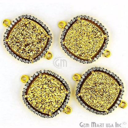 Druzy Cubic Zircon Pave 16mm Cushion Bezel Gemstone Connector (Pick Your Druzy Color, Prong Color) - GemMartUSA