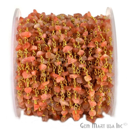 Sun Stone 4-6mm Nugget Chip Beads Gold Rosary Chain - GemmartUSA (763925168175)