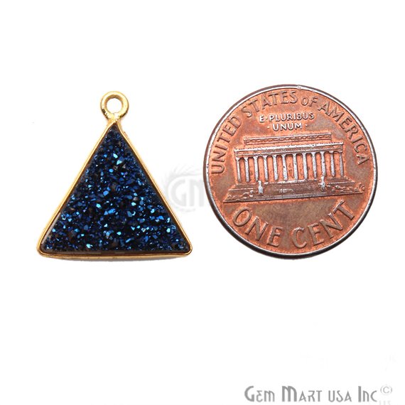 Titanium Druzy 16mm Triangle Gold Plated Single Bail Gemstone Connector (Pick Color) - GemMartUSA