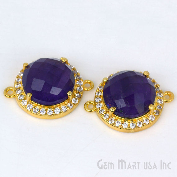 Round 14mm Cubic Zirconia Prong Setting Gold Connector (Pick Stone) - GemMartUSA