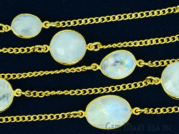 Natural Rainbow 10-15mm Gold Plated Link Bezel Connector Chain - GemMartUSA (764197077039)