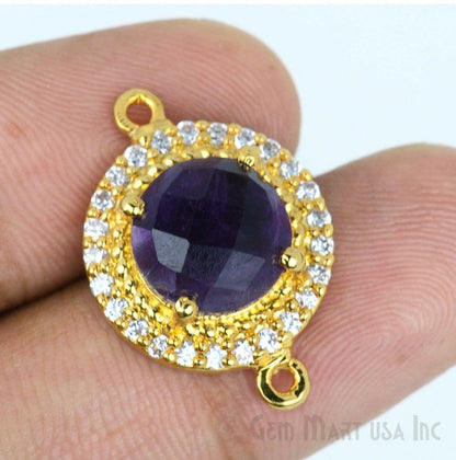 Gemstone 10mm Round Cubic Zirconia Prong Setting Gold Connector (Pick Gemstone) - GemMartUSA