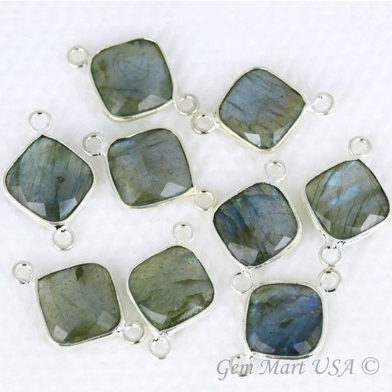 Cushion 10mm Double Bail Silver Bezel Gemstone Connector
