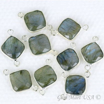 Cushion 10mm Double Bail Silver Bezel Gemstone Connector