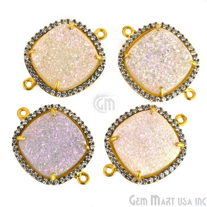 Druzy Cubic Zircon Pave 16mm Cushion Bezel Gemstone Connector (Pick Your Druzy Color, Prong Color) - GemMartUSA