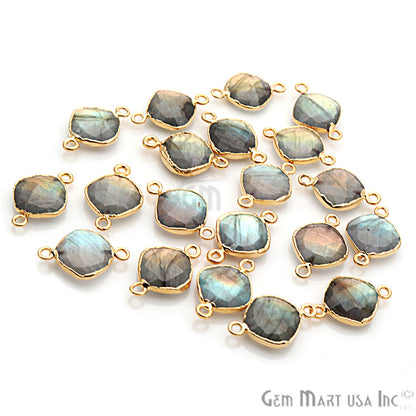 Flashy Labradorite 12mm Cushion Shape Gold Electroplated Connector - GemMartUSA