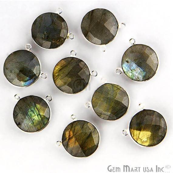 Round 16mm Cat Bail Silver Bezel Gemstone Connector