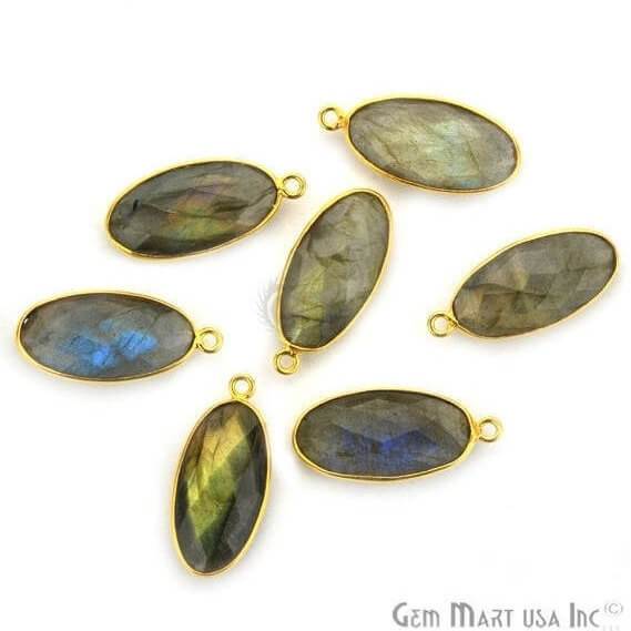 Oval 10x20mm Single Bail Gold Bezel Gemstone Connector