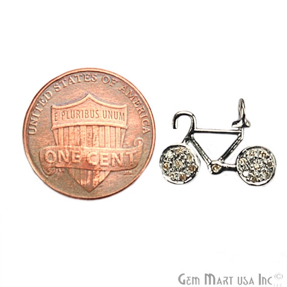 Bicycle Shape 12x16mm Diamond Charms Pave Single Bail Sterling Silver Charm for Bracelet & Pendants - GemMartUSA (755086524463)