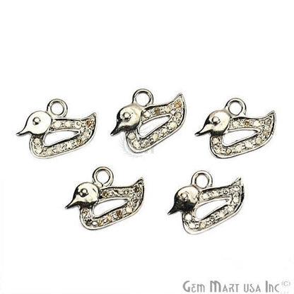 Duck Shape Diamond 12x9mm Charms Pave Single Bail Sterling Silver Charm for Bracelet & Pendants - GemMartUSA (755088031791)