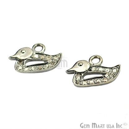 Duck Shape Diamond 12x9mm Charms Pave Single Bail Sterling Silver Charm for Bracelet & Pendants - GemMartUSA (755088031791)