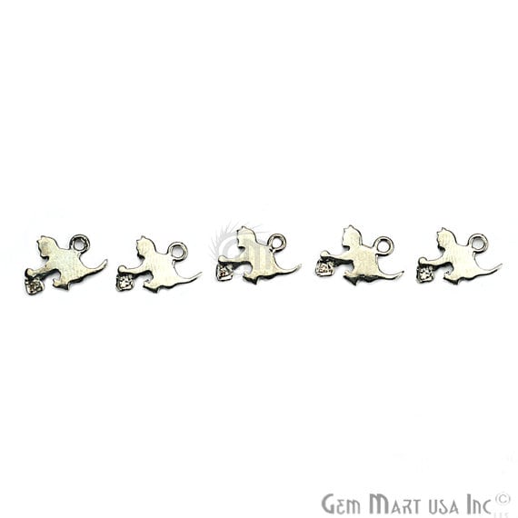 Cat Shape 12x10mm Diamond Charms Pave Single Bail Sterling Silver Charm for Bracelet Pendants & Necklace - GemMartUSA (755088818223)