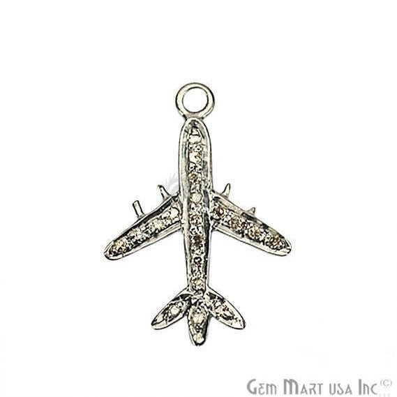 Aeroplane Shape 19x14mm Diamond Pave Charms Single Bail Sterling Silver Bracelet Pendant - GemMartUSA (755089539119)