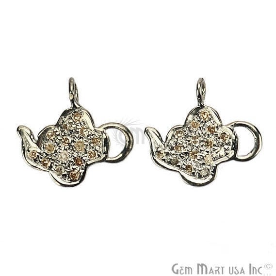 Tea Pot Shape 12x11mm Diamond Pave Single Bail Sterling Silver Charm for Bracelet & Pendant - GemmartUSA (755090653231)