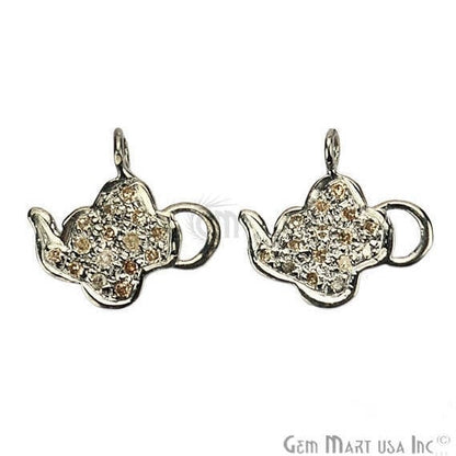 Tea Pot Shape 12x11mm Diamond Pave Single Bail Sterling Silver Charm for Bracelet & Pendant - GemmartUSA (755090653231)