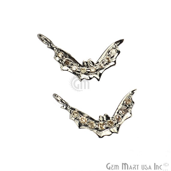 Bat Shape 13x3mm Diamond Charms Pave Single Bail Sterling Silver Charm for Bracelet & Pendants - GemMartUSA (755091636271)